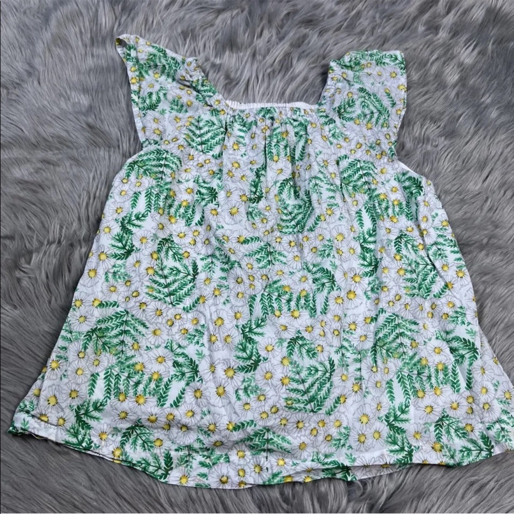 Gymboree Pretty Girls Green White Daisy Floral Top Size Large 10/12
